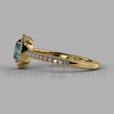 Cushion Cut Emerald & Diamonds Halo Engagement Ring  (1 + 0.35 Ctw) - 14K Yellow Gold