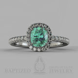 Cushion Cut Emerald & Diamonds Halo Engagement Ring  (1 + 0.35 Ctw) - 14K White Gold