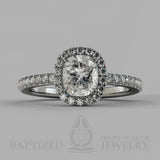 Cushion Cut Natural Diamond Halo Engagement Ring (1 + 0.35 Ctw) - 14K White Gold