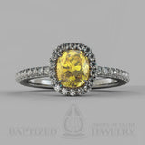 Cushion Cut Fancy Light Yellow Diamond Halo Engagement Ring (0.5ct + 0.25ctw) - 14K White Gold