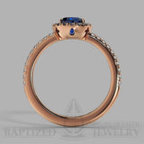 Cushion Cut Blue Sapphire & Diamonds Halo Engagement Ring  (1 + 0.35 Ctw) - 14K Rose Gold