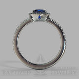 Cushion Cut Blue Sapphire & Diamonds Halo Engagement Ring  (1 + 0.35 Ctw) - 14K White Gold