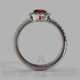 Cushion Cut Ruby & Diamonds Halo Engagement Ring  (0.5ct + 0.25ctw) - 14K White Gold