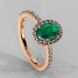 Oval Cut Emerald & Diamonds Halo Engagement Ring (1 Ct + 0.35ctw) - 14K Rose Gold