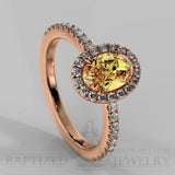 Oval Cut Fancy Light Yellow Diamond Halo Engagement Ring (0.5ct + 0.25ctw) - 14K Rose Gold