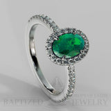 Oval Cut Emerald & Diamonds Halo Engagement Ring (1 Ct + 0.35ctw) - 14K White Gold