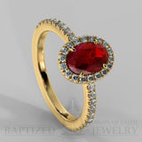 Oval Cut Ruby & Diamonds Halo Engagement Ring  (0.5ct + 0.25ctw) - 14K Yellow Gold