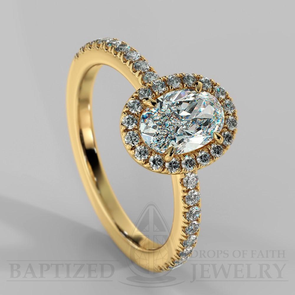 Oval Cut Natural Diamond Halo Engagement Ring (1 Ct + 0.35ctw) - 14K Yellow Gold
