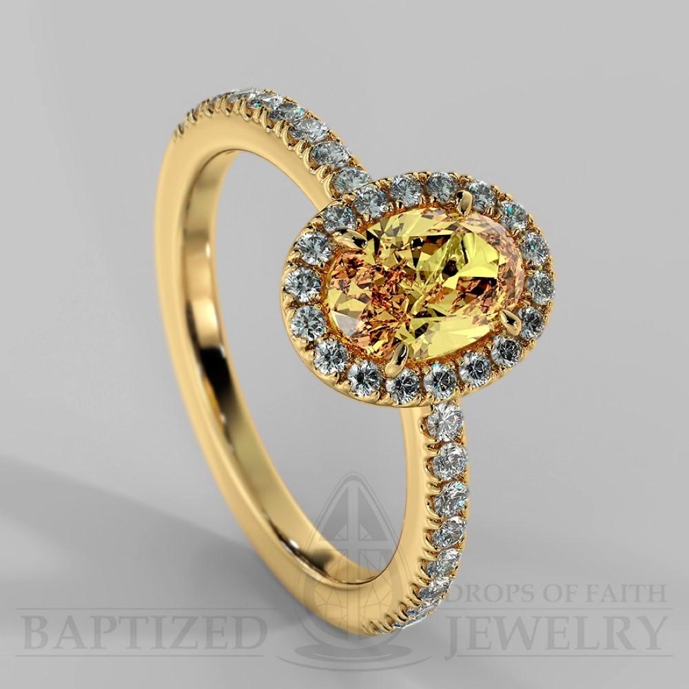 Oval Cut Fancy Light Yellow Diamond Halo Engagement Ring (0.5ct + 0.25ctw) - 14K Yellow Gold