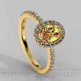 Oval Cut Fancy Light Yellow Diamond Halo Engagement Ring (0.5ct + 0.25ctw) - 14K Yellow Gold