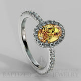 Oval Cut Fancy Light Yellow Diamond Halo Engagement Ring (0.5ct + 0.25ctw) - 14K White Gold