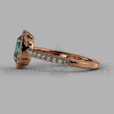 Oval Cut Emerald & Diamonds Halo Engagement Ring (1 Ct + 0.35ctw) - 14K Rose Gold