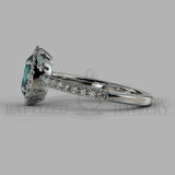 Oval Cut Emerald & Cubic Zirconia Halo Silver Ring (0.5 Ct + 0.25 Ctw) - Sterling Silver 925