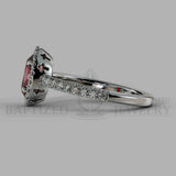 Oval Cut Ruby & Cubic Zirconia Halo Silver Ring (0.5 Ct + 0.25 Ctw) - Sterling Silver 925