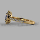 Oval Cut Blue Sapphire & Diamonds Halo Engagement Ring (0.5ct + 0.25ctw) - 14K Yellow Gold