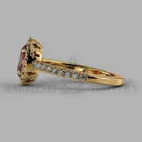 Oval Cut Ruby & Diamonds Halo Engagement Ring  (1 Ct + 0.35ctw) - 14K Yellow Gold