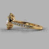 Oval Cut Natural Diamond Halo Engagement Ring (1 Ct + 0.35ctw) - 14K Yellow Gold