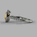 Oval Cut Fancy Light Yellow Diamond Halo Engagement Ring (0.5ct + 0.25ctw) - 14K White Gold