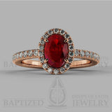 Oval Cut Ruby & Diamonds Halo Engagement Ring  (0.5ct + 0.25ctw) - 14K Rose Gold