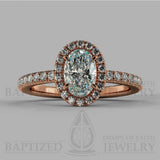 Oval Cut Natural Diamond Halo Engagement Ring (0.5ct + 0.25ctw) - 14K Rose Gold
