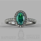 Oval Cut Emerald & Diamonds Halo Engagement Ring (0.5ct + 0.25ctw) - 14K White Gold