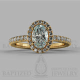 Oval Cut Natural Diamond Halo Engagement Ring (1 Ct + 0.35ctw) - 14K Yellow Gold