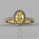 Oval Cut Fancy Light Yellow Diamond Halo Engagement Ring (0.5ct + 0.25ctw) - 14K Yellow Gold