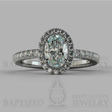 Oval Cut Cubic Zirconia Halo Silver Ring (0.5 Ct + 0.25 Ctw) - Sterling Silver 925