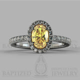 Oval Cut Fancy Light Yellow Diamond Halo Engagement Ring (0.5ct + 0.25ctw) - 14K White Gold