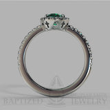 Oval Cut Emerald & Diamonds Halo Engagement Ring (0.5ct + 0.25ctw) - 14K White Gold