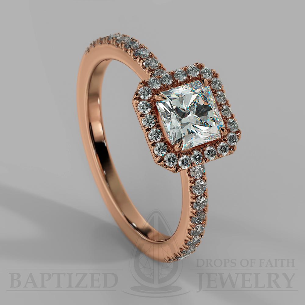 Radiant Cut Natural Diamond Halo Engagement Ring (0.5ct + 0.25ctw) - 14K Rose Gold