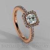 Radiant Cut Natural Diamond Halo Engagement Ring (0.5ct + 0.25ctw) - 14K Rose Gold