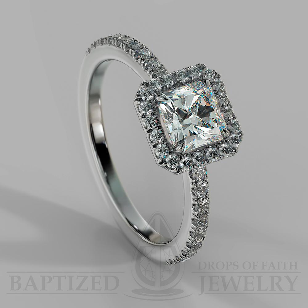 Radiant Cut Natural Diamond Halo Engagement Ring (1 Ct + 0.35ctw) - 14K White Gold