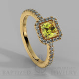 Radiant Cut Fancy Light Yellow Diamond Halo Engagement Ring (0.5ct + 0.25ctw) - 14K Yellow Gold
