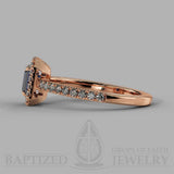 Radiant Cut Blue Sapphire & Diamonds Halo Engagement Ring (0.5ct + 0.25ctw) - 14K Rose Gold