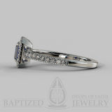 Radiant Cut Blue Sapphire & Diamonds Halo Engagement Ring (0.5ct + 0.25ctw) - 14K White Gold