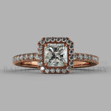 Radiant Cut Natural Diamond Halo Engagement Ring (0.5ct + 0.25ctw) - 14K Rose Gold