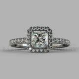 Radiant Cut Natural Diamond Halo Engagement Ring (0.5ct + 0.25ctw) - 14K White Gold