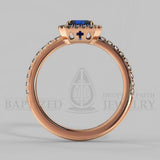 Radiant Cut Blue Sapphire & Diamonds Halo Engagement Ring (0.5ct + 0.25ctw) - 14K Rose Gold