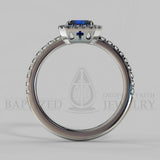 Radiant Cut Blue Sapphire & Diamonds Halo Engagement Ring (0.5ct + 0.25ctw) - 14K White Gold