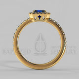 Radiant Cut Blue Sapphire & Diamonds Halo Engagement Ring (0.5ct + 0.25ctw) - 14K Yellow Gold