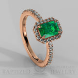 Emerald Cut Emerald & Diamonds Halo Engagement Ring (1 Ct + 0.35ctw) - 14K Rose Gold