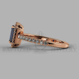 Emerald Cut Blue Sapphire & Diamonds Halo Engagement Ring (0.5ct + 0.25ctw) - 14K Rose Gold