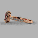 Emerald Cut Ruby & Diamonds Halo Engagement Ring  (1 Ct + 0.35ctw) - 14K Rose Gold