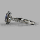 Emerald Cut Blue Sapphire & Diamonds Halo Engagement Ring (0.5ct + 0.25ctw) - 14K White Gold