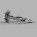 Emerald Cut Ruby & Diamonds Halo Engagement Ring  (0.5ct + 0.25ctw) - 14K White Gold