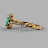 Emerald Cut Emerald & Diamonds Halo Engagement Ring (1 Ct + 0.35ctw) - 14K Yellow Gold