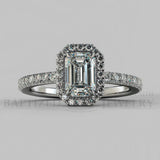 Emerald Cut Natural Diamond Halo Engagement Ring (0.5ct + 0.25ctw) - 14K White Gold