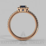 Emerald Cut Blue Sapphire & Diamonds Halo Engagement Ring (0.5ct + 0.25ctw) - 14K Rose Gold