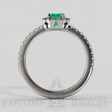Emerald Cut Emerald & Diamonds Halo Engagement Ring (1 Ct + 0.35ctw) - 14K White Gold